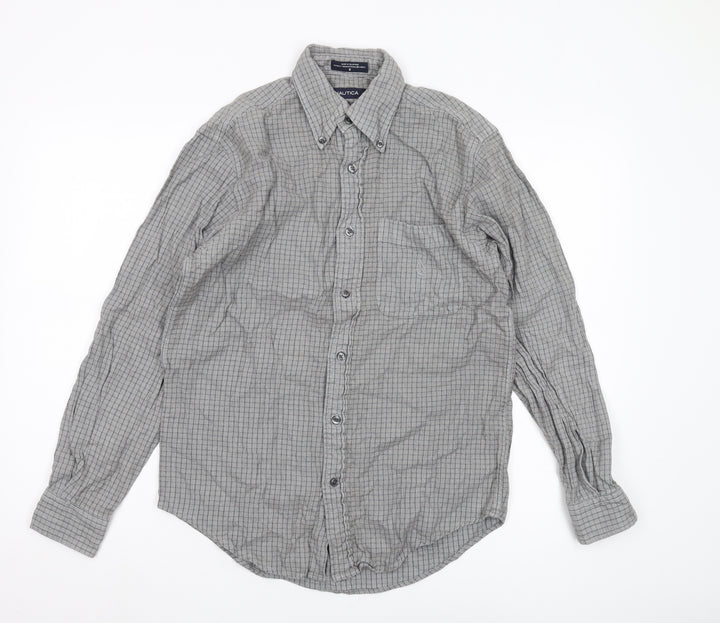Nautica Men's Grey Check Long Sleeve Shirt S