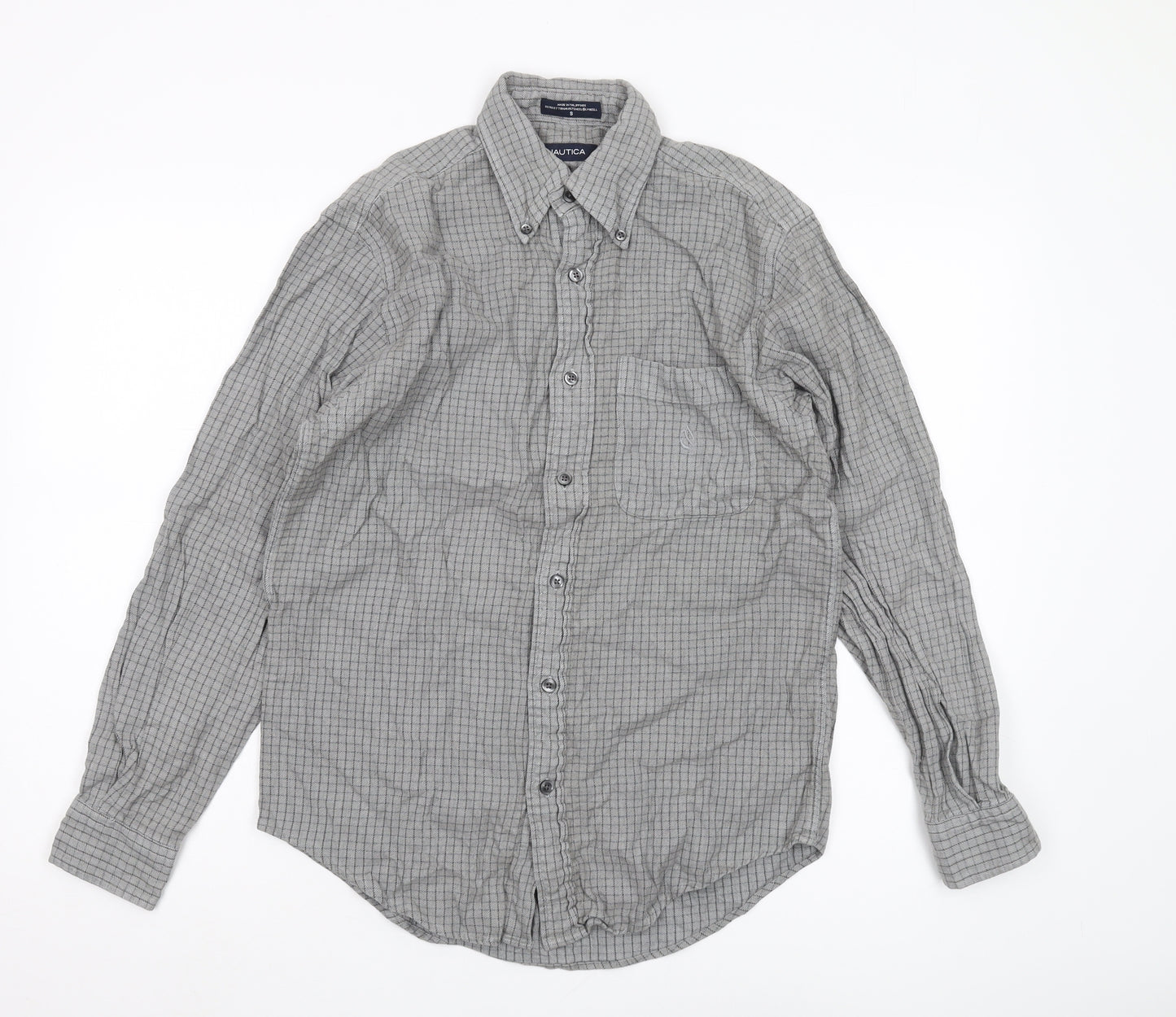 Nautica Men's Grey Check Long Sleeve Shirt S