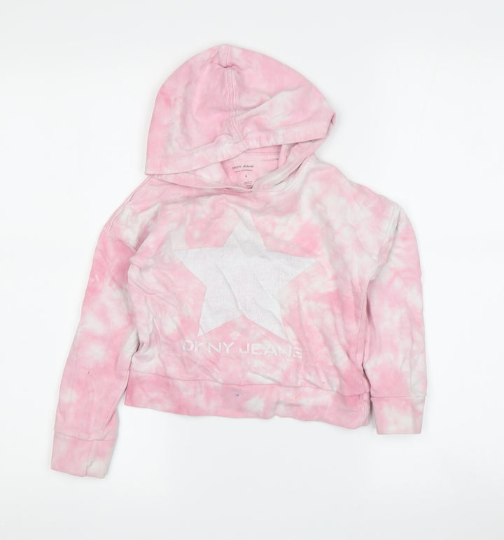 DKNY Girls Pink Star Tie-Dye Hoodie, 4 Years, Casual Pullover