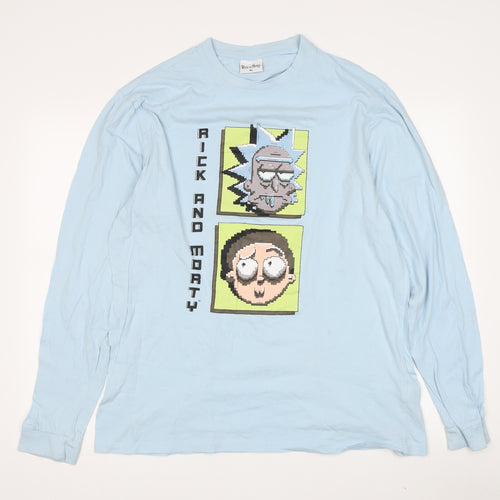 Rick and Morty Men's XL Blue Long Sleeve Cartoon T-Shirt
