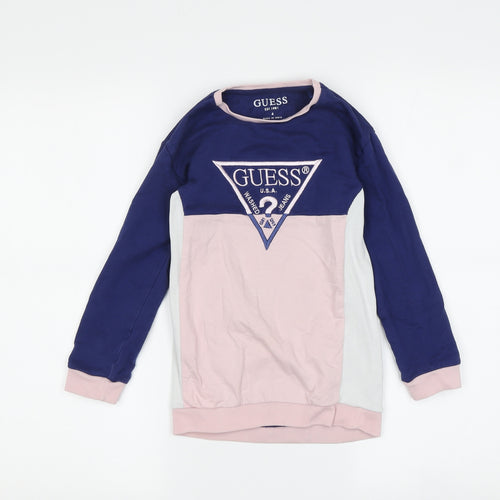 Guess Girls Blue Pink Sweatshirt, 4 Years, Embroidered Logo