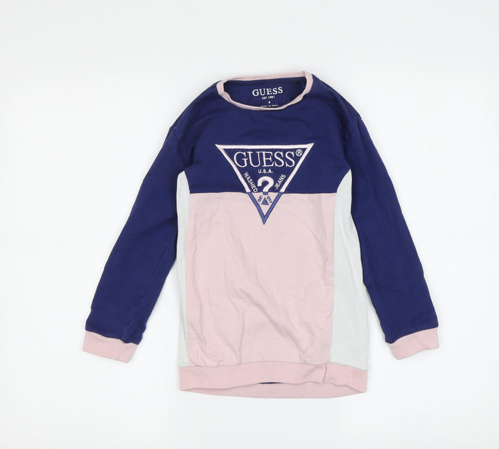 Guess Girls Blue Pink Sweatshirt, 4 Years, Embroidered Logo