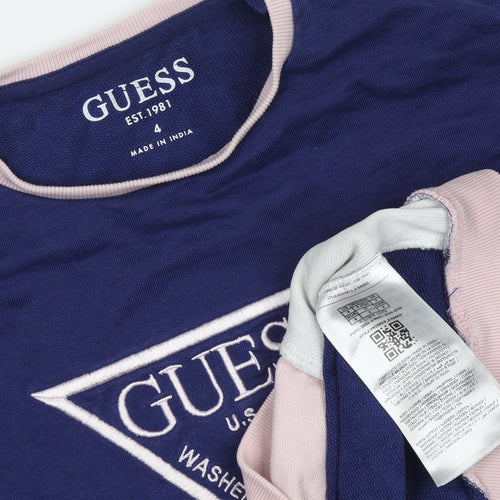 Guess Girls Blue Pink Sweatshirt, 4 Years, Embroidered Logo