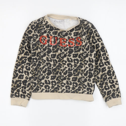 Guess Girls Beige Animal Print Pullover Sweatshirt 5-6Y
