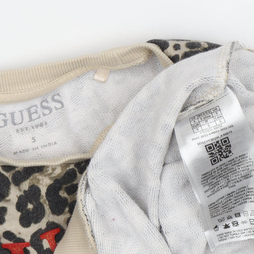 Guess Girls Beige Animal Print Pullover Sweatshirt 5-6Y