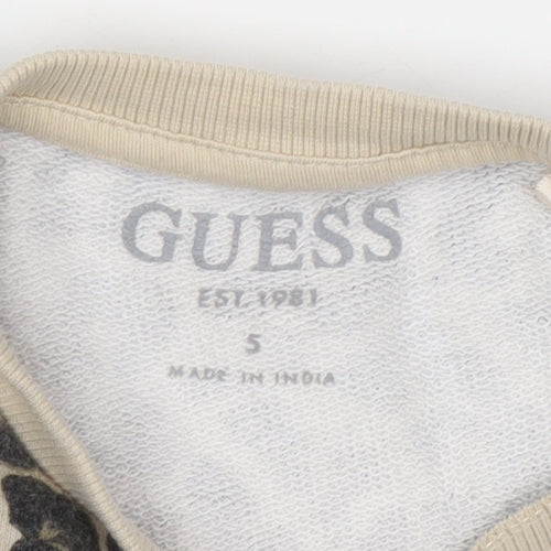 Guess Girls Beige Animal Print Pullover Sweatshirt 5-6Y