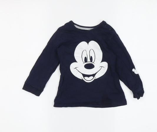 Front view of boys’ mickey mouse navy long sleeve t-shirt, 3-4 years, disney