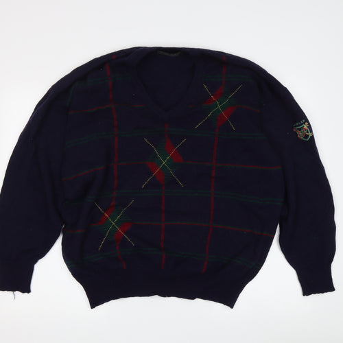 Jaeger Men's Blue Argyle Wool Pullover Jumper Size L