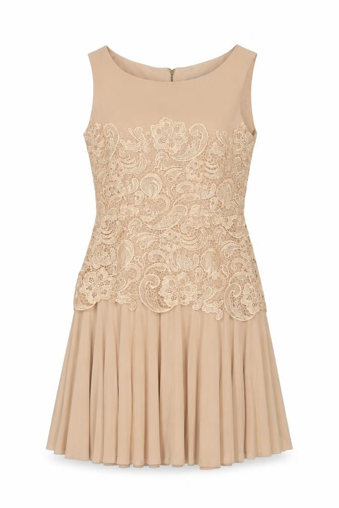 Front view of Darling Beige A-Line Sleeveless Women's Dress M