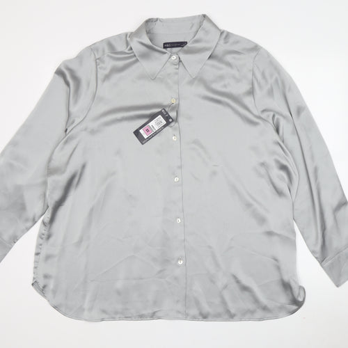 Marks and Spencer Women's Grey Button-Up Shirt - Size 22