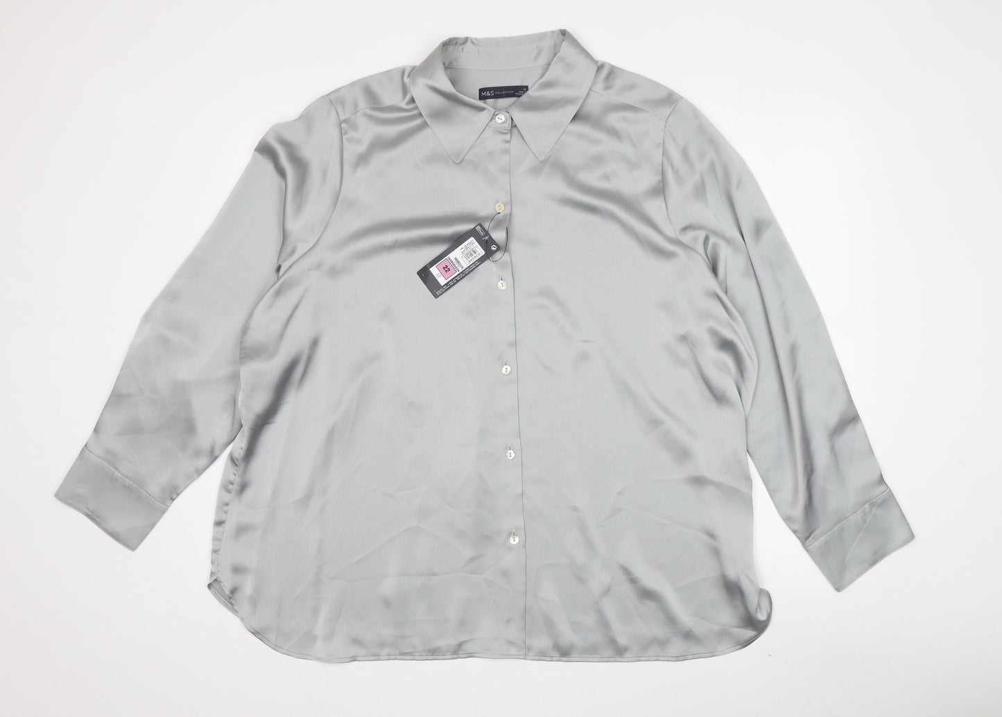 Marks and Spencer Women's Grey Button-Up Shirt - Size 22