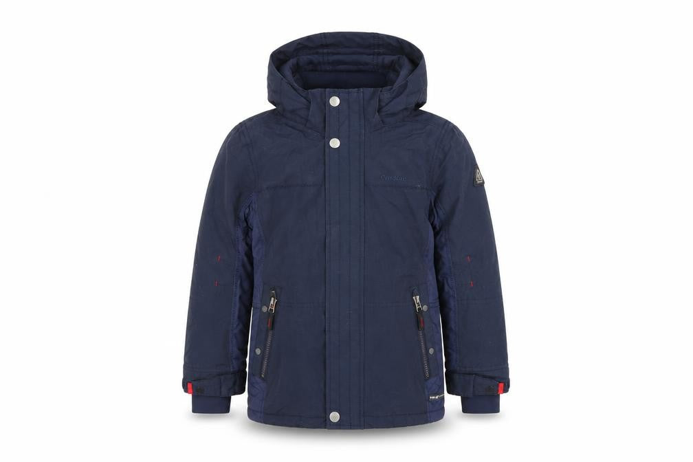 Front view of Gaastra boys’ blue parka jacket, size 10, windproof & waterproof