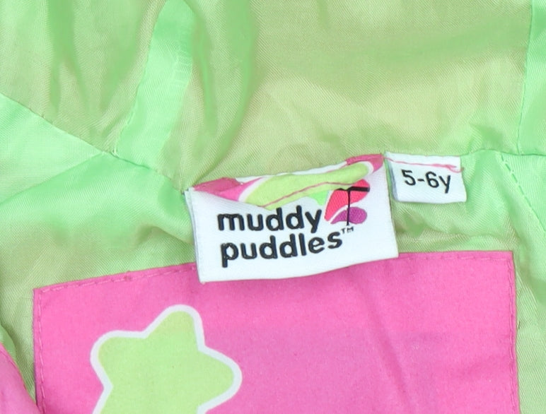 Muddy Puddles Girls Pink Floral Rain Coat 5-6 Years Hooded