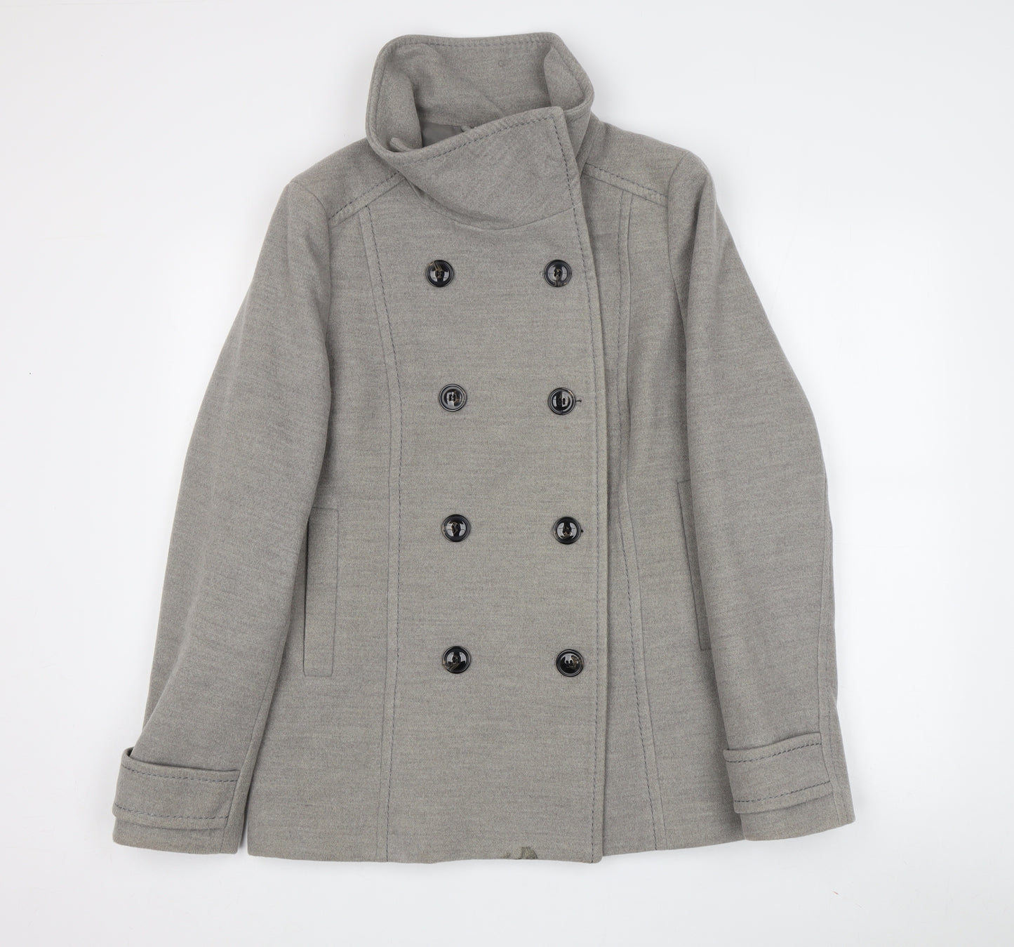 H&M Grey Women's Pea Coat Size 8 Regular Buttoned