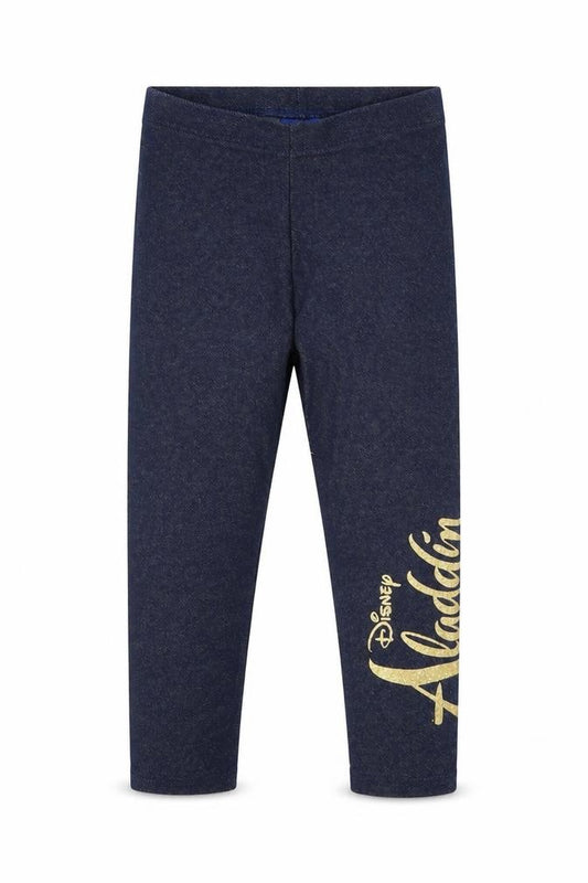 Front view of Disney Aladdin girls’ blue leggings 2-3 years ankle style