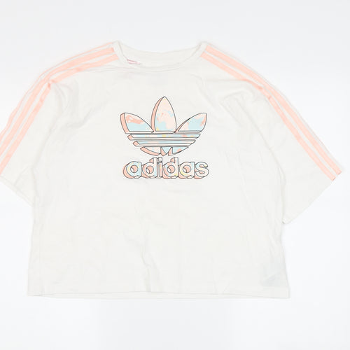 Adidas Girls White Short Sleeve T-Shirt, 14-15 Years, Cotton