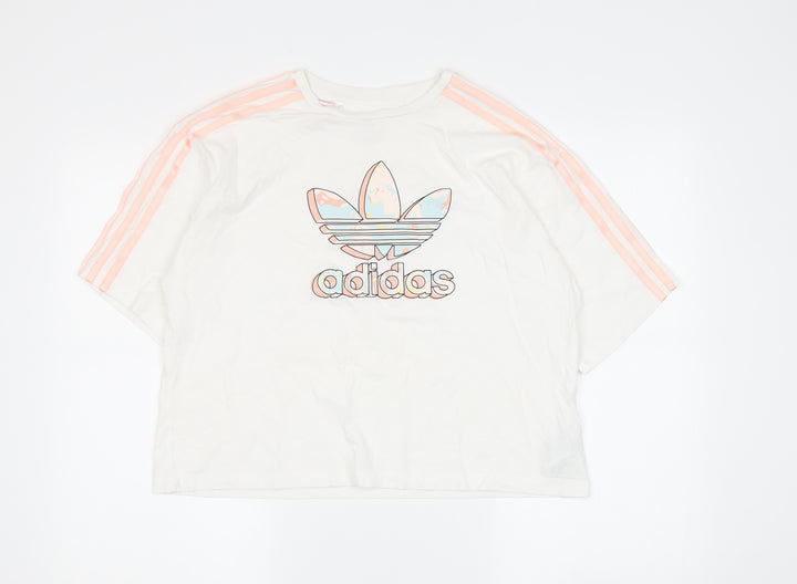 Adidas Girls White Short Sleeve T-Shirt, 14-15 Years, Cotton