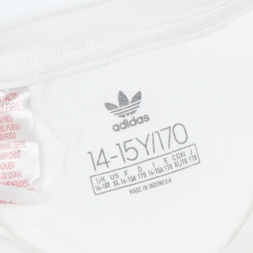 Adidas Girls White Short Sleeve T-Shirt, 14-15 Years, Cotton