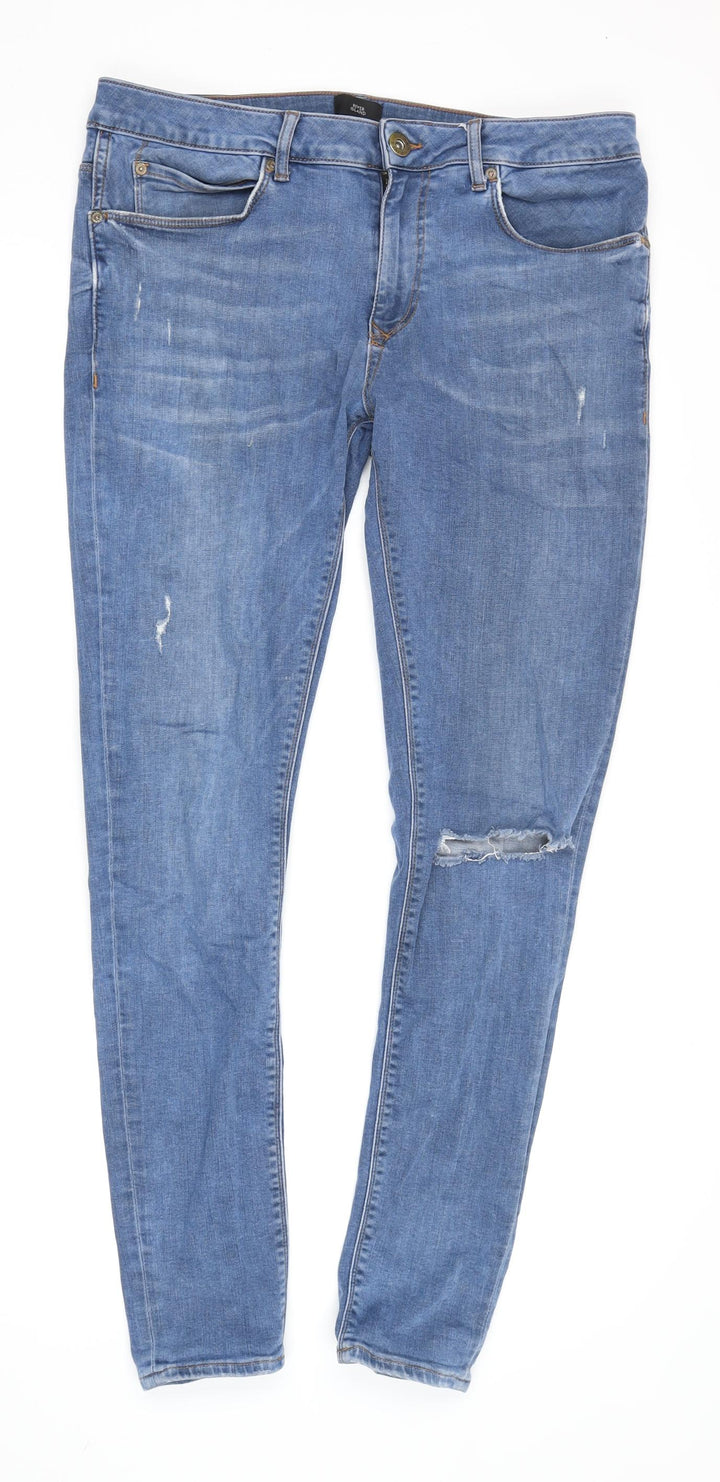 River Island Men's Blue Skinny Jeans 34/32 Distressed