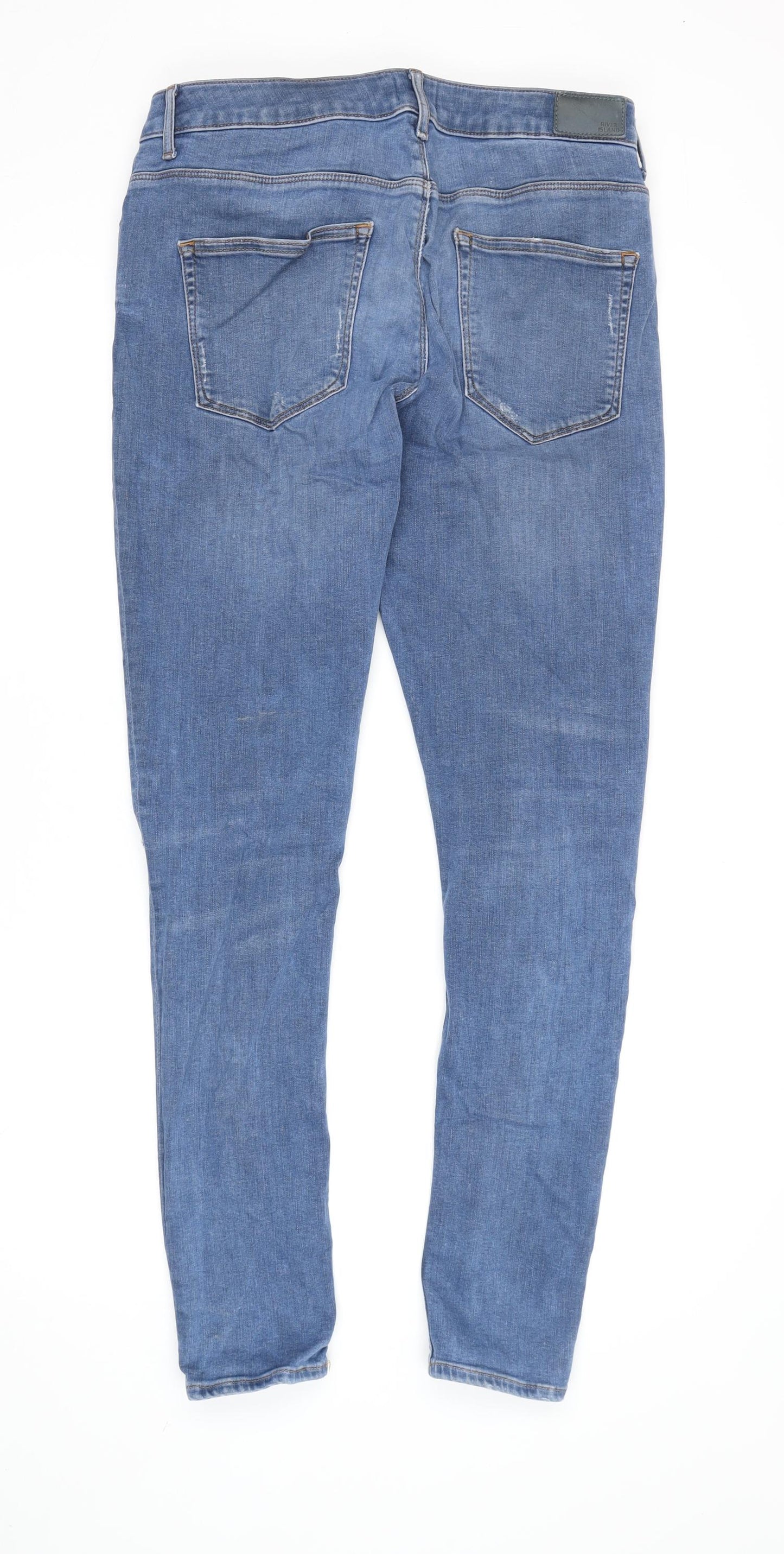 River Island Men's Blue Skinny Jeans 34/32 Distressed