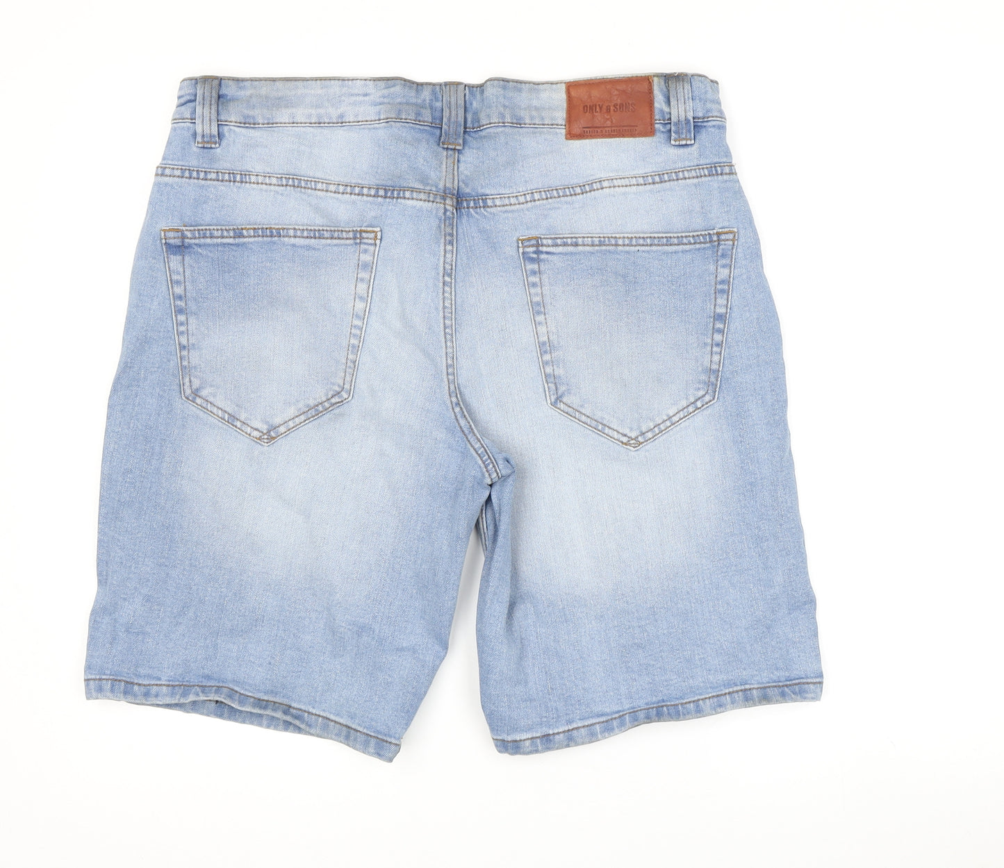 Only & Sons Men's Blue Slim Fit Bermuda Denim Shorts
