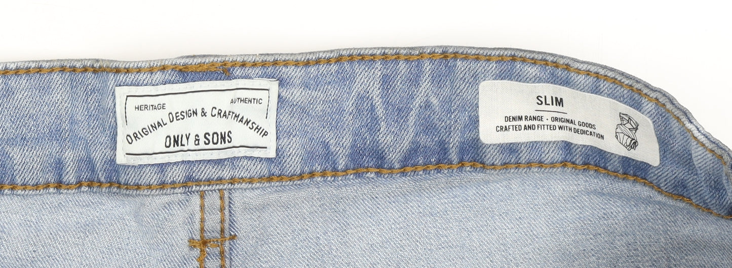 Only & Sons Men's Blue Slim Fit Bermuda Denim Shorts