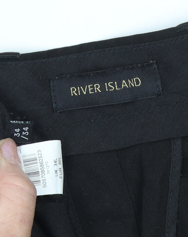 River Island Men's Black Trousers 34 Regular Fit
