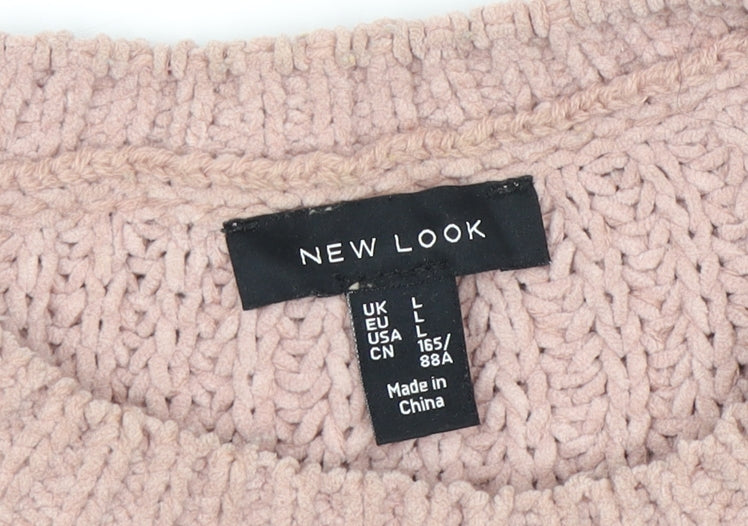 New Look Women's Pink Chunky Knit Pullover Jumper L