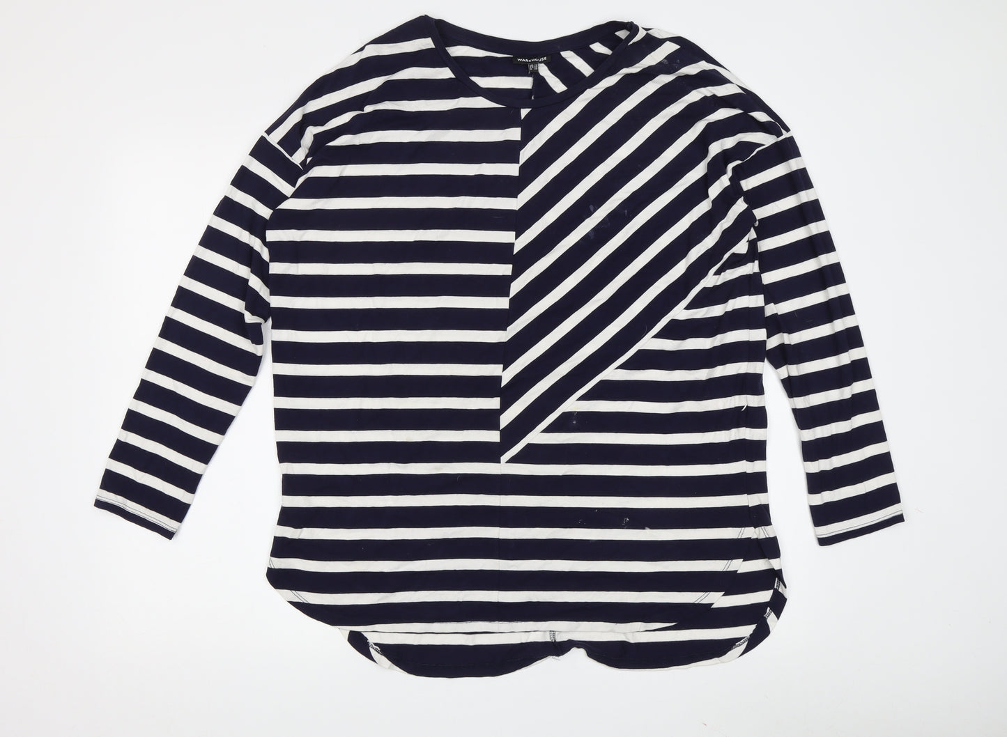 Warehouse Women's Black Striped T-Shirt, Size 12