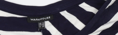 Warehouse Women's Black Striped T-Shirt, Size 12
