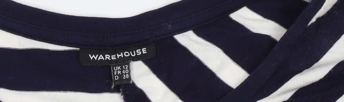 Warehouse Women's Black Striped T-Shirt, Size 12