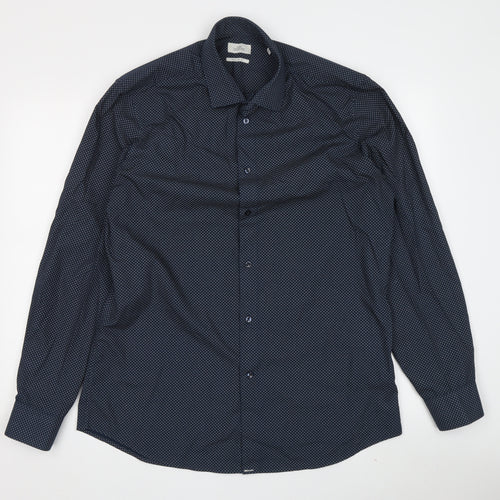 Next Men's Blue Regular Fit Geometric Shirt Size 15.5