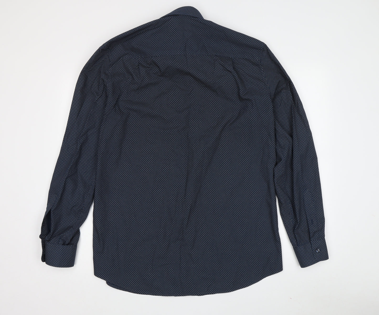 Next Men's Blue Regular Fit Geometric Shirt Size 15.5