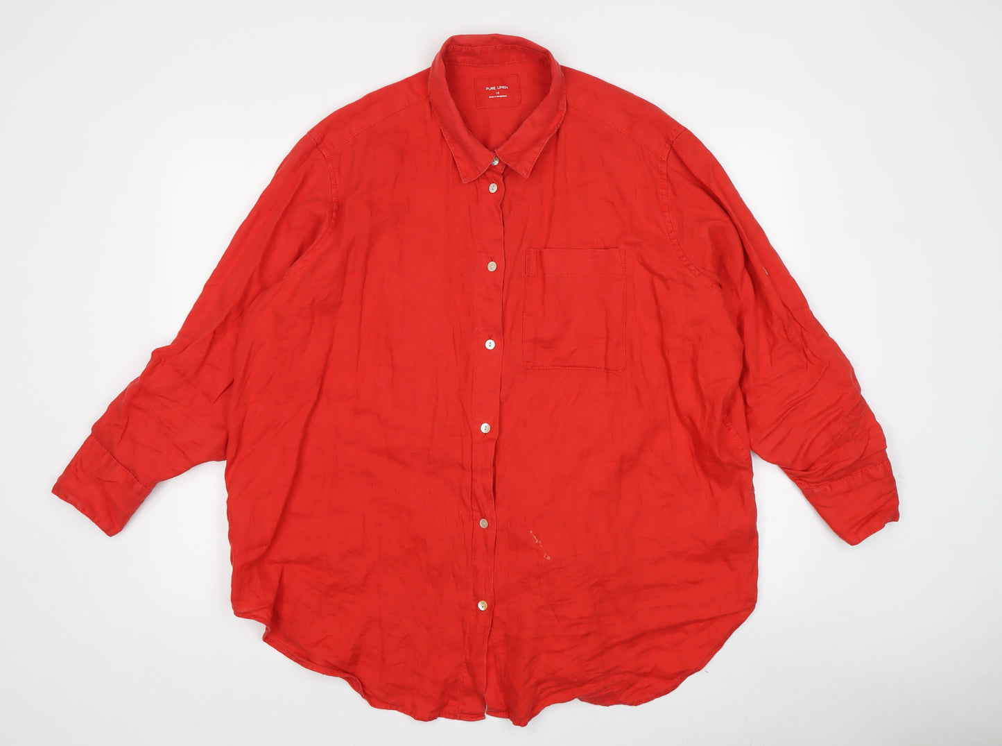 Marks and Spencer Women's Red Linen Button-Up Shirt