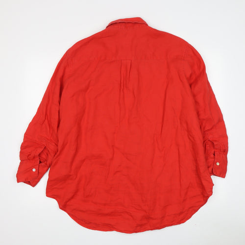 Marks and Spencer Women's Red Linen Button-Up Shirt