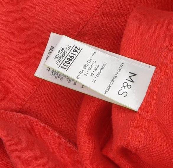 Marks and Spencer Women's Red Linen Button-Up Shirt