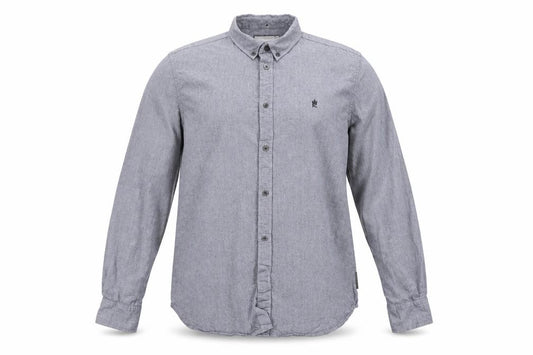 Front view of French Connection Men's Grey Long Sleeve Button-Up Shirt