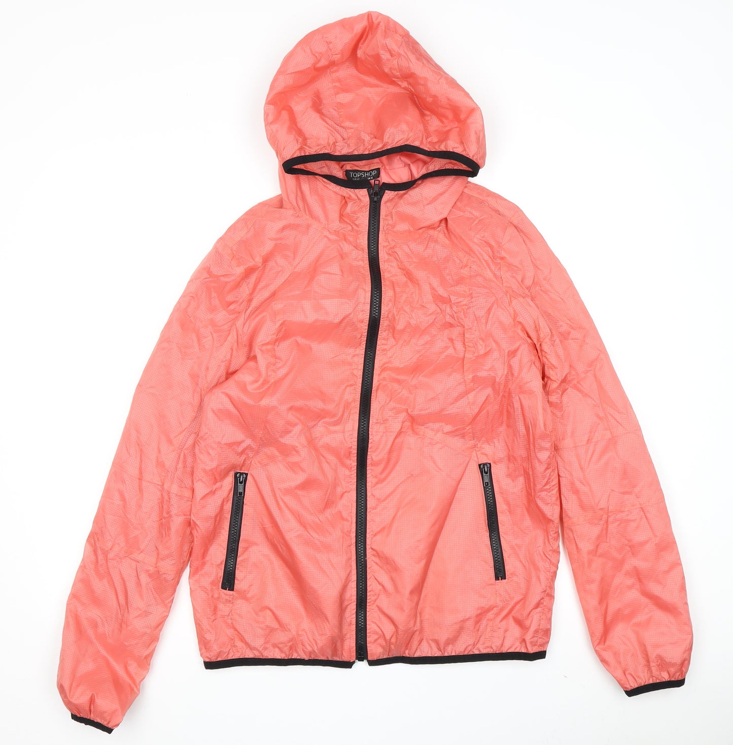 Topshop Women’s Pink Hooded Windbreaker Jacket Size 12