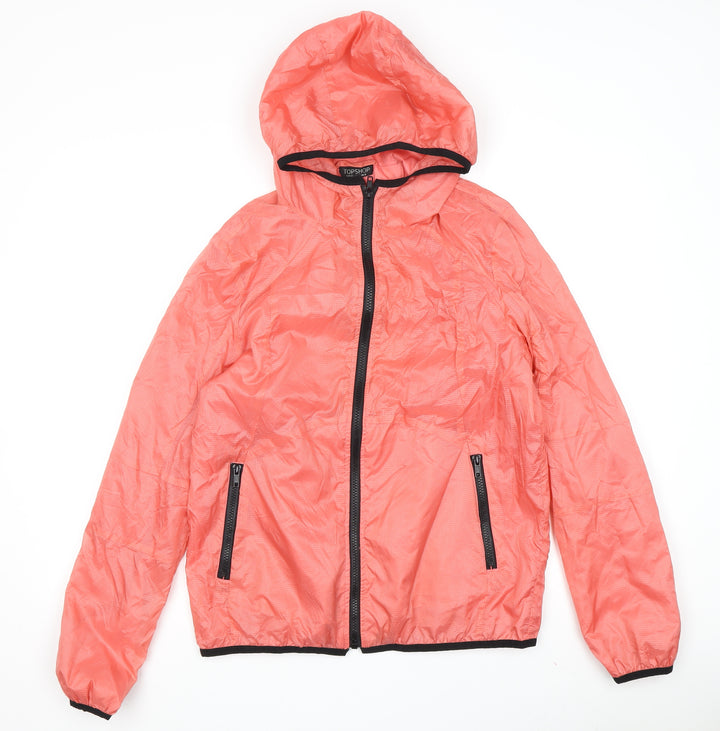 Topshop Women’s Pink Hooded Windbreaker Jacket Size 12