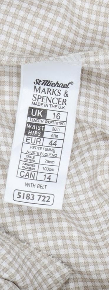 Marks and Spencer Women's Beige Check Trousers, Size 16