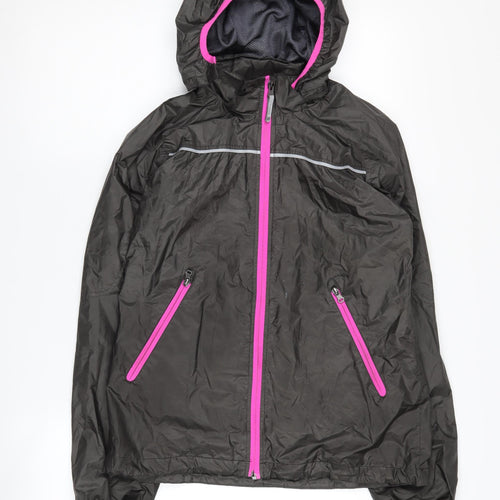 H&M Unisex Kids Black Hooded Windbreaker Jacket 14 Years