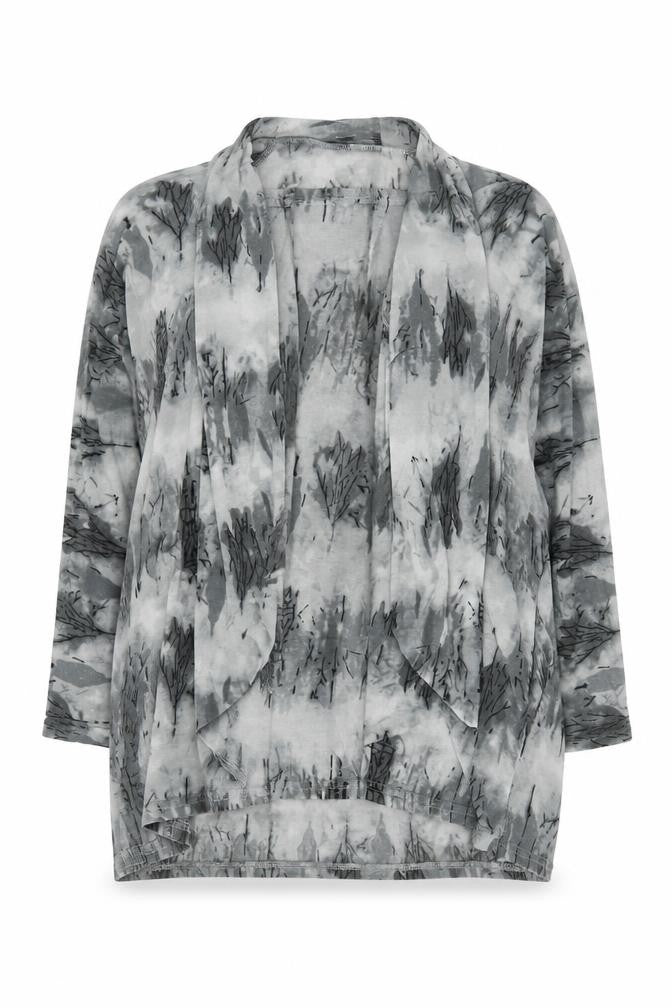 Front view of Bassini Women's Grey Patterned Cardigan, size 18