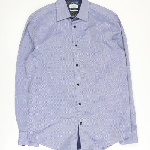 Next Men's Blue Geometric Button-Up Shirt Size 15.5