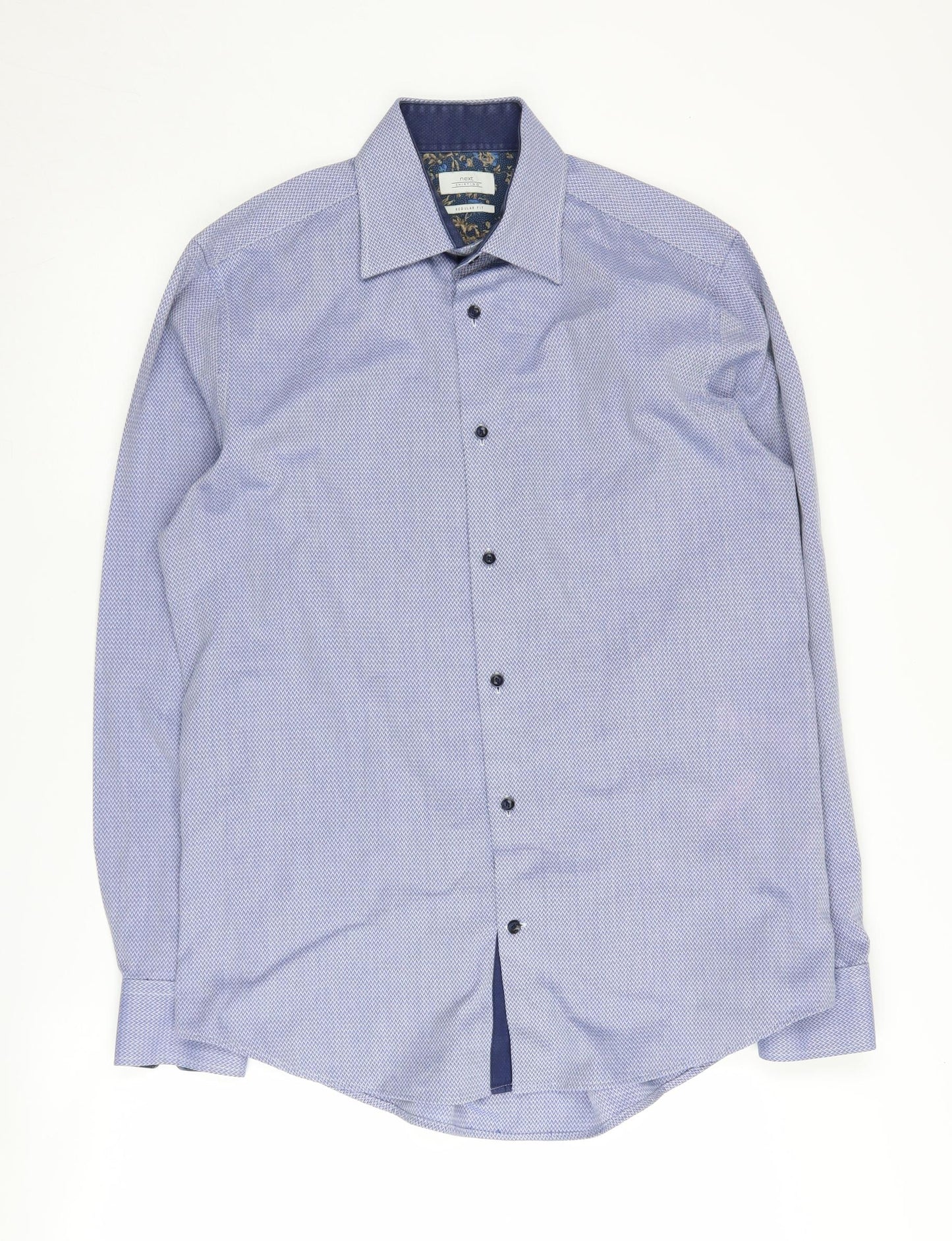 Next Men's Blue Geometric Button-Up Shirt Size 15.5