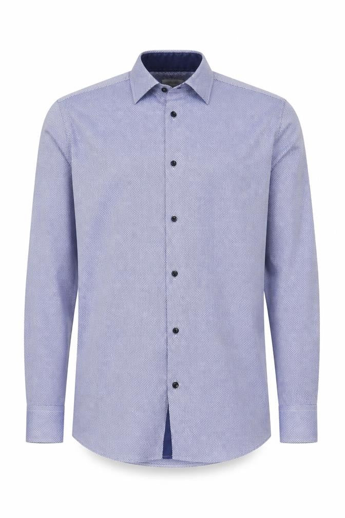 Front view of Next Men's Blue Geometric Button-Up Shirt, size 15.5
