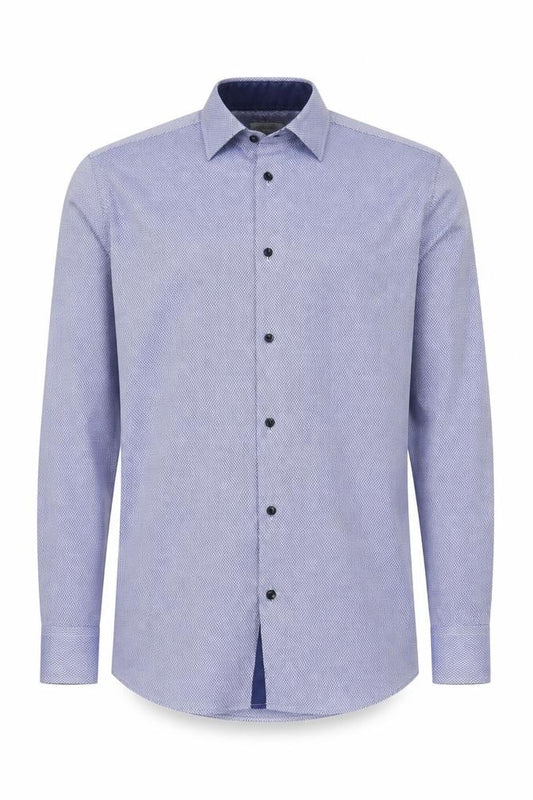 Front view of Next Men's Blue Geometric Button-Up Shirt, size 15.5