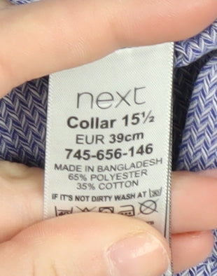 Next Men's Blue Geometric Button-Up Shirt Size 15.5