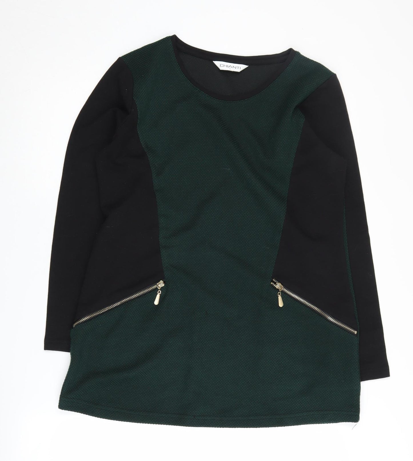 Chianti Women's Green Pullover Jumper, Size 14, Zip Accents