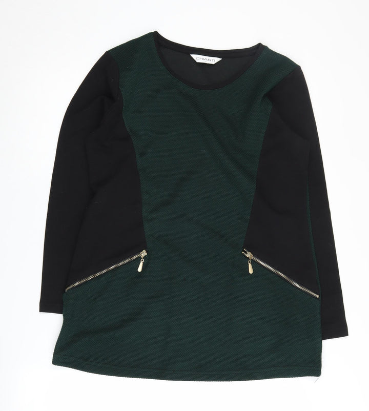 Chianti Women's Green Pullover Jumper, Size 14, Zip Accents