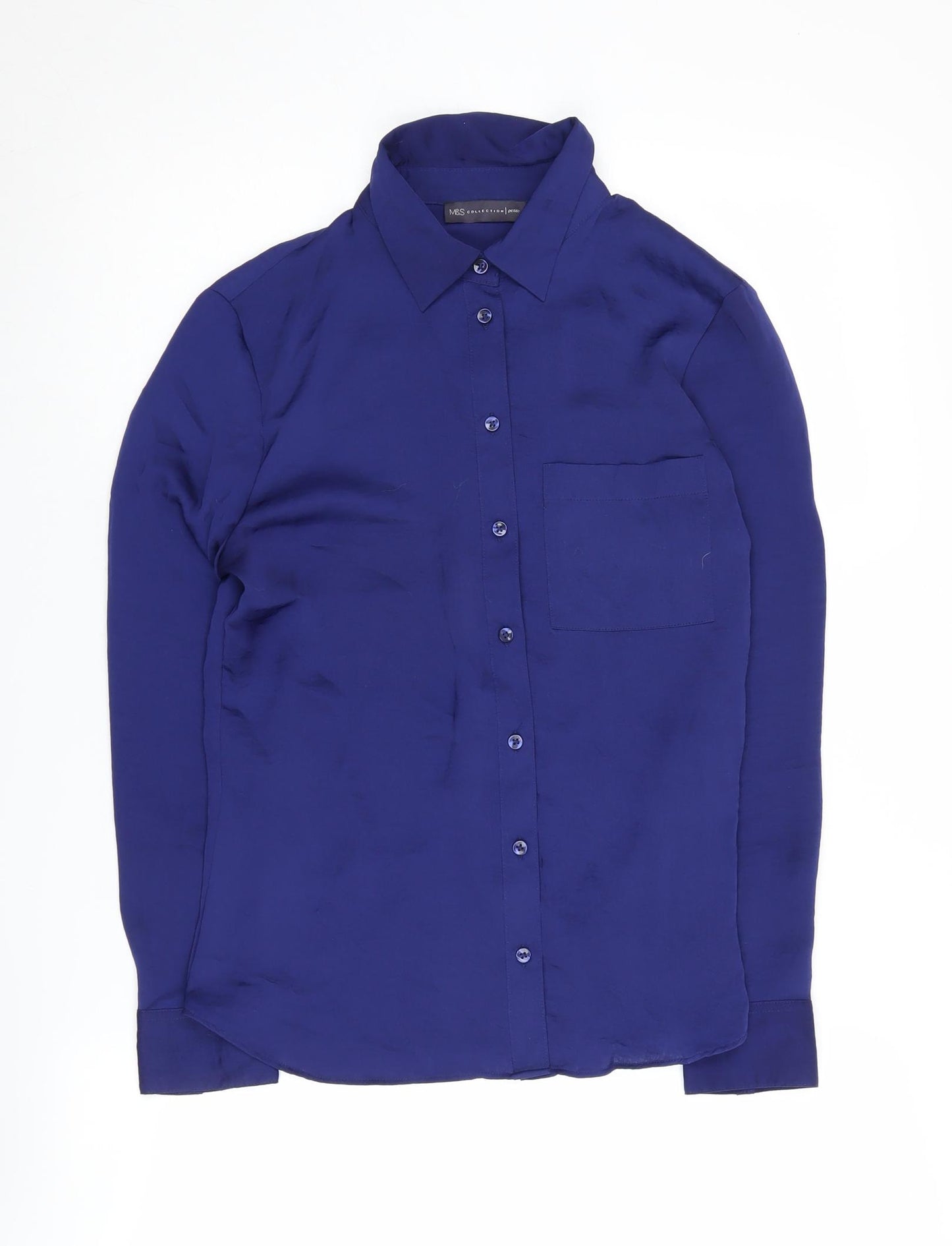 Marks and Spencer Women's Blue Button-Up Shirt, Size 6 Petite